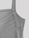 Summer Women's Y2K Sexy Grey V-Neck Adjustable Strap Cami Top