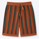 Summer Men's Knitted Striped Short Sleeve Cardigan and Shorts Set