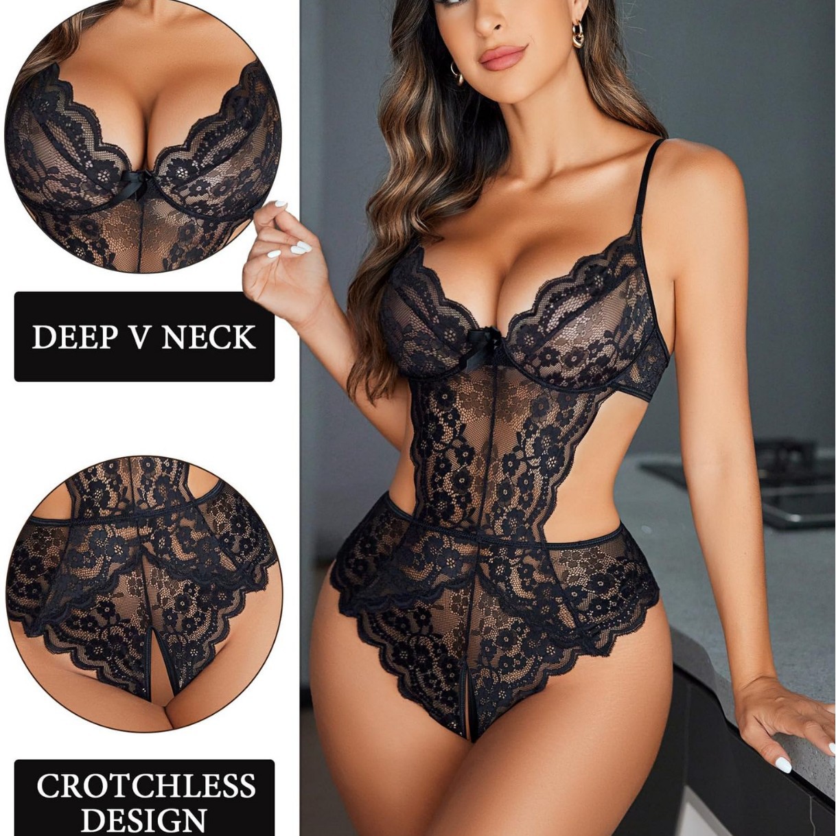 Women's Sexy Lace Bodysuit Shapewear Lingerie
