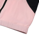 Spring Summer Women's Pink Patchwork Sports Jacket & Stripe Pants Set