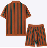 Summer Men's Knitted Striped Short Sleeve Cardigan and Shorts Set