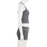 Women's Ribbed Button Tank Top & Shorts Casual Sport Set