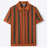 Summer Men's Knitted Striped Short Sleeve Cardigan and Shorts Set