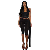 Women's Sexy Lace Halter Neck Sleeveless Top & Capri Pants Set