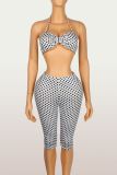 Women's Fashion Spot Print Sexy Strappy Top and Waist-High Butt Lift Pants Set