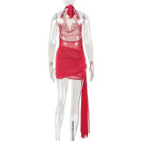 Women's Lace-Up Halter Neck Ruched Sexy Mini Dress