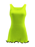 Women Colorblock Sleeveless Square Neck Slim Waist A-Line Mini Dress Trendy Outfit