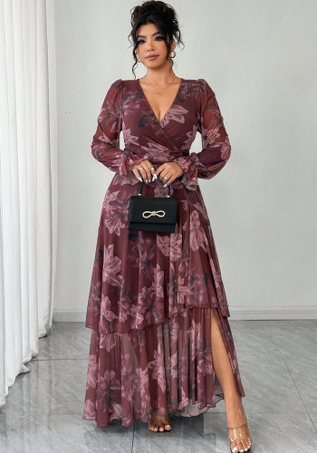 Plus Size Women floral print ruffled Maxi dress