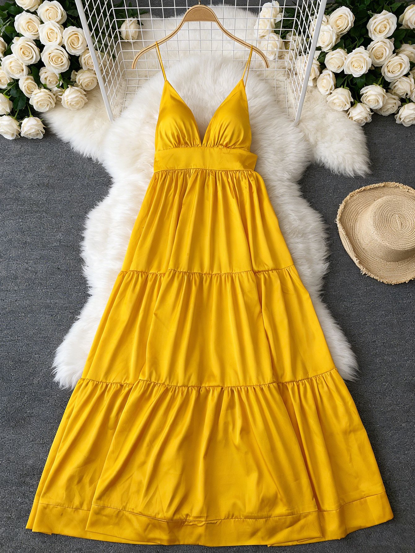 Women Spring Sexy Beach Camisole Maxi Dress