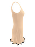 Women Colorblock Sleeveless Square Neck Slim Waist A-Line Mini Dress Trendy Outfit