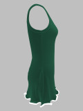 Women Colorblock Sleeveless Square Neck Slim Waist A-Line Mini Dress Trendy Outfit