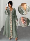 Plus Size Women Muslim V-neck lace dress
