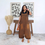 Spring Summer Women Loose Lantern Denim Overalls Casual Wide Leg Jumpsuit