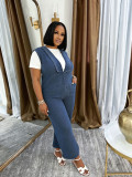 Spring Summer Women Washed Denim Jumpsuit V-Neck Casual Loose Fit Overalls