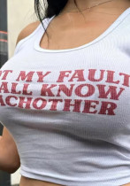 Summer Women Letter Print U-Neck Tank Top Sexy Slim Fit Vest