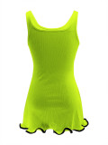 Women Colorblock Sleeveless Square Neck Slim Waist A-Line Mini Dress Trendy Outfit