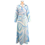 Women Printed Turndown Collar Long Sleeve Slim Waist Shirt Dress Casual Wear（Processing time need 3-6 days）