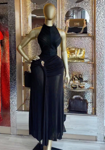 Women summer sexy Halter Neck sleeveless ruffled Maxi dress