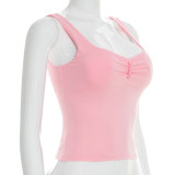 Women Spring & Summer U-neck ruffled beaded vest top