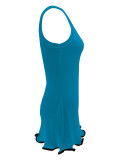 Women Colorblock Sleeveless Square Neck Slim Waist A-Line Mini Dress Trendy Outfit