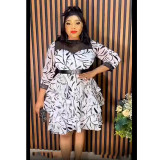 Plus Size African Women Cascading Ruffles Dress With Belt