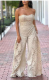 Women Lace Strapless Two Piece Pants Set Sexy Party Clubwear Outfit