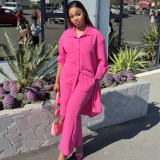 Plus Size African Women Long-Sleeve Shirt Top Casual Wide-Leg Pants Two-Piece Set