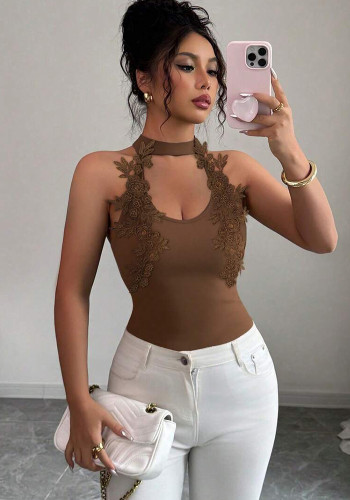 Women Sexy Halter Neck Slim Fit Tank Top Solid Color Clubwear