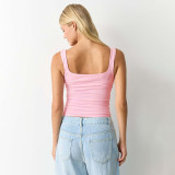 Women Spring & Summer U-neck ruffled beaded vest top