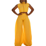 Women summer backless tie-waist sleeveless top and wide-leg pants two-piece set