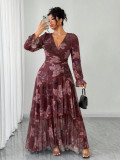 Plus Size Women floral print ruffled Maxi dress