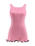 Women Colorblock Sleeveless Square Neck Slim Waist A-Line Mini Dress Trendy Outfit