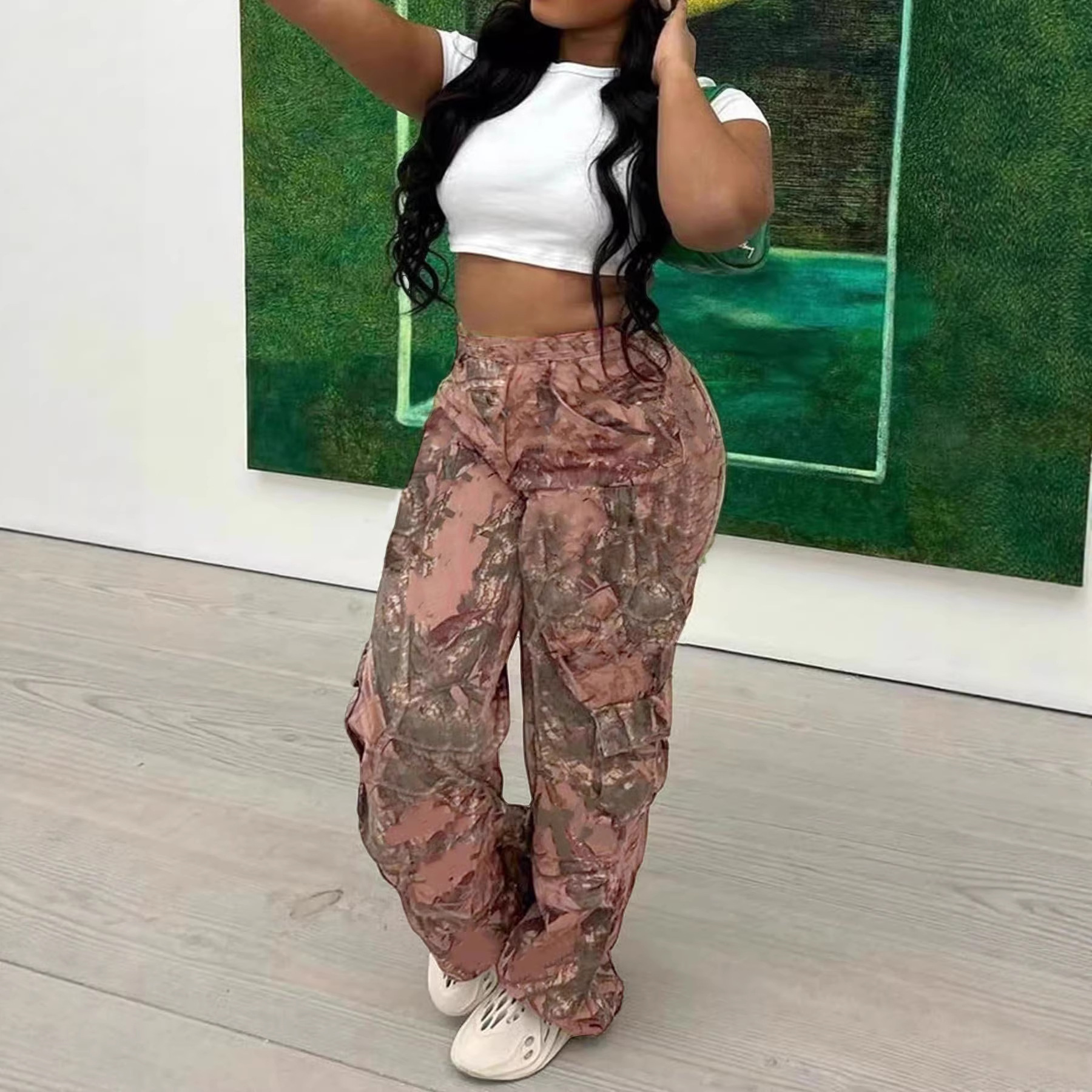 Women Camouflage Casual Zipper Pocket Pants