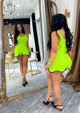 Women Colorblock Sleeveless Square Neck Slim Waist A-Line Mini Dress Trendy Outfit