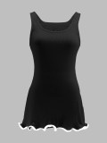 Women Colorblock Sleeveless Square Neck Slim Waist A-Line Mini Dress Trendy Outfit