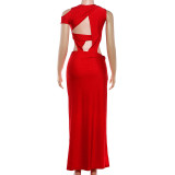 Women Summer Hollow-Out Irregular Slit Dress