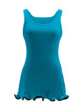 Women Colorblock Sleeveless Square Neck Slim Waist A-Line Mini Dress Trendy Outfit