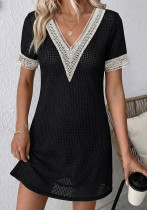 Summer Women Lace Patchwork V-Neck Hollow Out Dress Sexy Party Outfit
