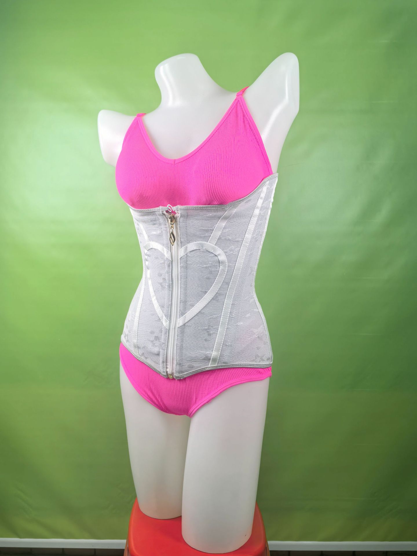 Women Heart Print Fitted Mesh Waist-Shaping Double-Layer Compression Waist-Supporting Belt Shaper