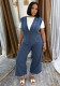 Spring Summer Women Washed Denim Jumpsuit V-Neck Casual Loose Fit Overalls