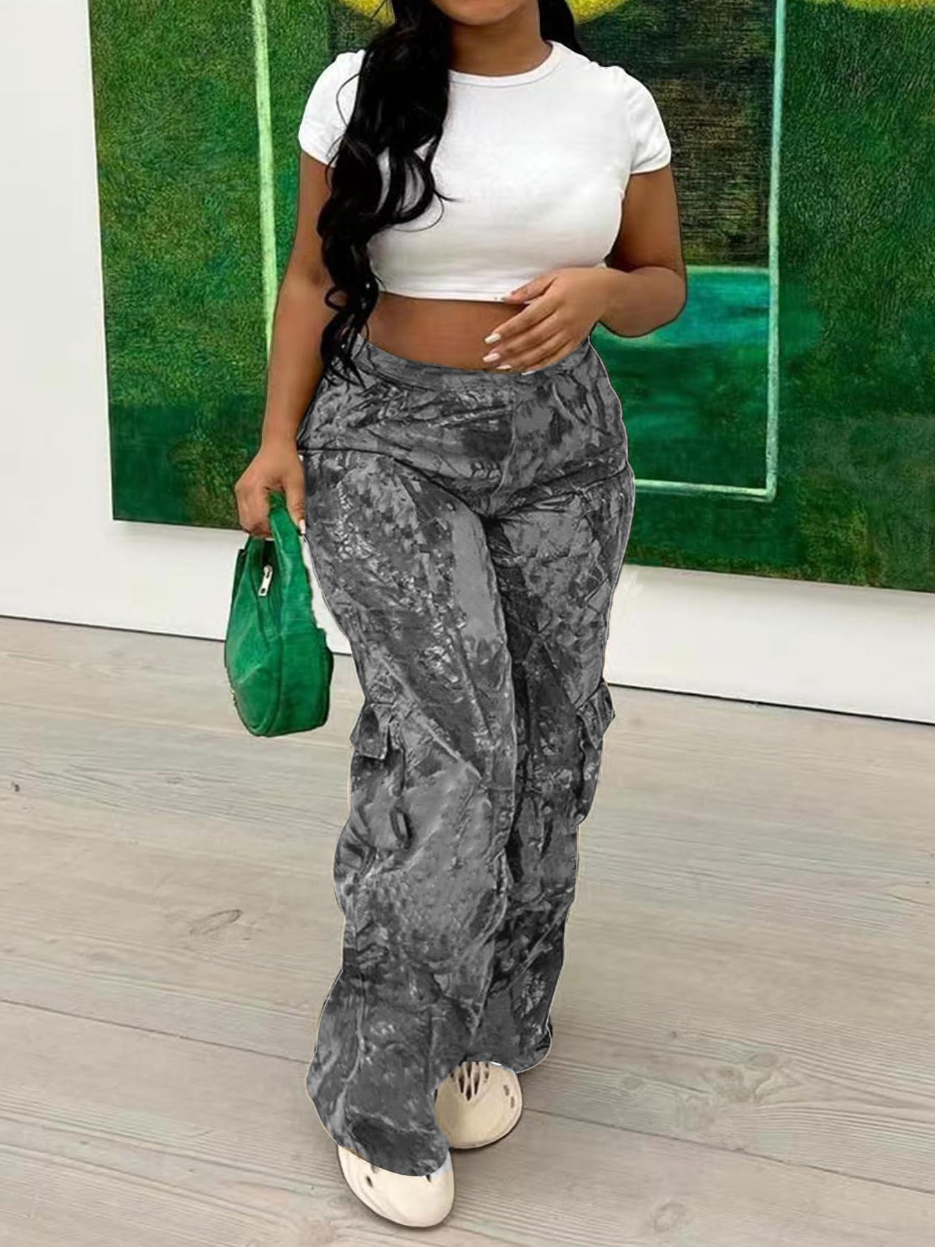 Women Camouflage Casual Zipper Pocket Pants