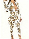 Women Casual Printed Zipper Jumpsuit