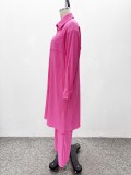 Plus Size African Women Long-Sleeve Shirt Top Casual Wide-Leg Pants Two-Piece Set