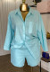Women summer turndown collar three-quarter sleeve beaded shirt and wide-leg shorts two-piece set