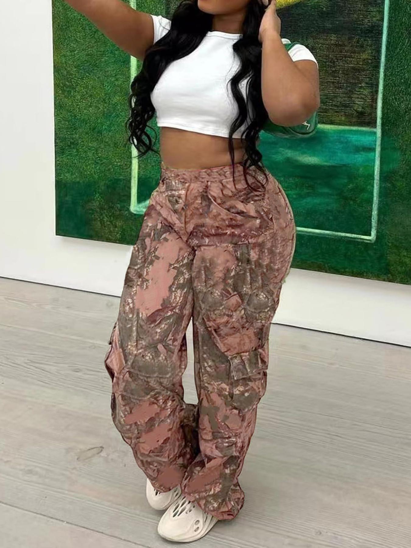 Women Camouflage Casual Zipper Pocket Pants