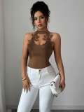 Women Sexy Halter Neck Slim Fit Tank Top Solid Color Clubwear