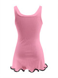 Women Colorblock Sleeveless Square Neck Slim Waist A-Line Mini Dress Trendy Outfit