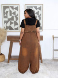 Spring Summer Women Loose Lantern Denim Overalls Casual Wide Leg Jumpsuit