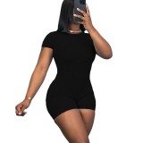 Women Spring Round Neck Short-Sleeve Jumpsuit