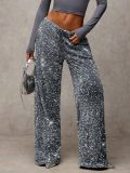 Women Casual Sequin Drawstring Waist Loose Pants Party Trousers